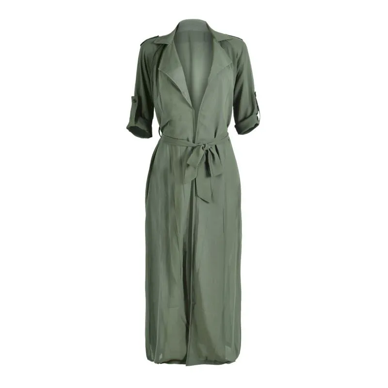 Full Sleeve Trench Coat Chiffon Duster For Women