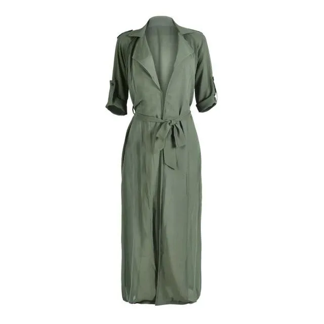 Full Sleeve Trench Coat Chiffon Duster For Women