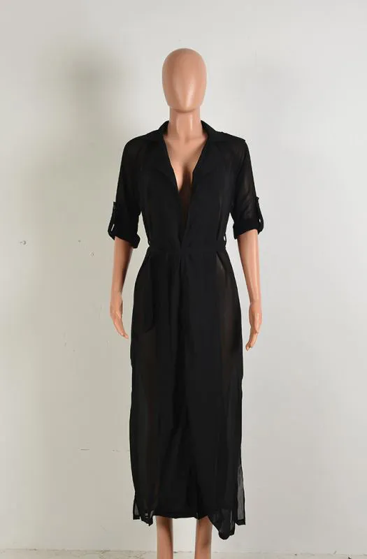 Full Sleeve Trench Coat Chiffon Duster For Women