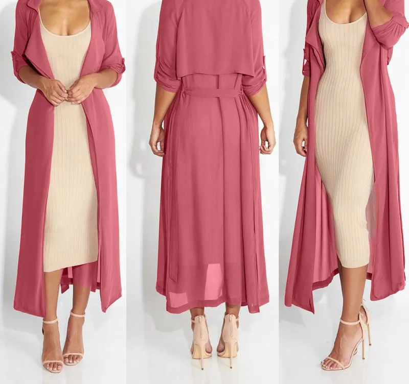 Full Sleeve Trench Coat Chiffon Duster For Women
