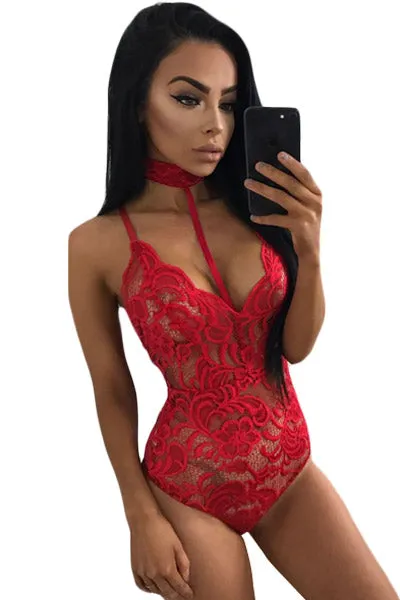 GiGi Sheer Lace Choker Neck Teddy