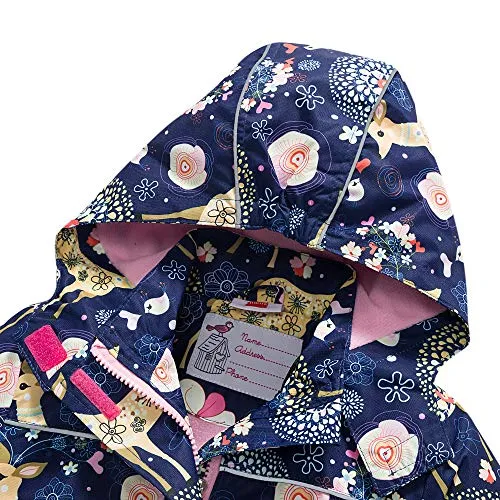 Girls Rain Jacket Kids Hooded Raincoat Windbreaker with Fleece Lining (2901, 8)
