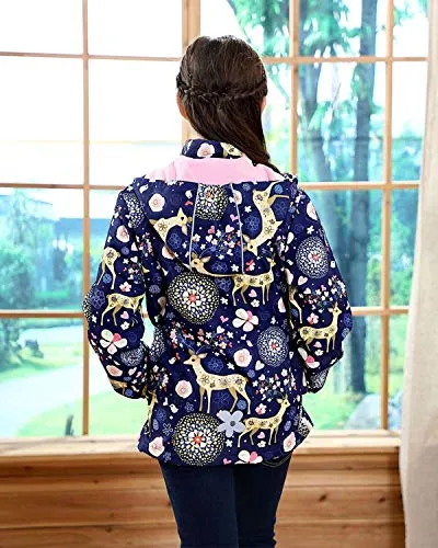 Girls Rain Jacket Kids Hooded Raincoat Windbreaker with Fleece Lining (2901, 8)