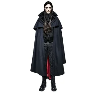 Gothic Vampire Count Woven Mens Blue Cape Poncho Coat Stand-Collar Fake Two-Piece Vest Sleeveless Cape Outside The Cloak