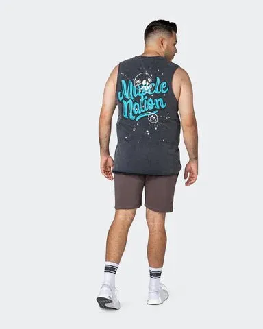 Graffiti Tag Vintage Tank - Washed Black / Capri Blue