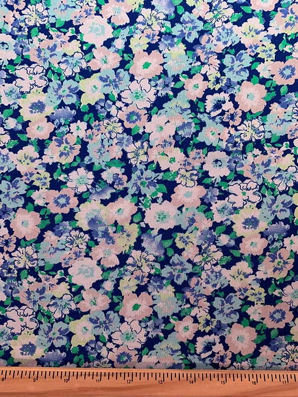 Green and Aqua Multi Floral Print Rayon Challis Fabric