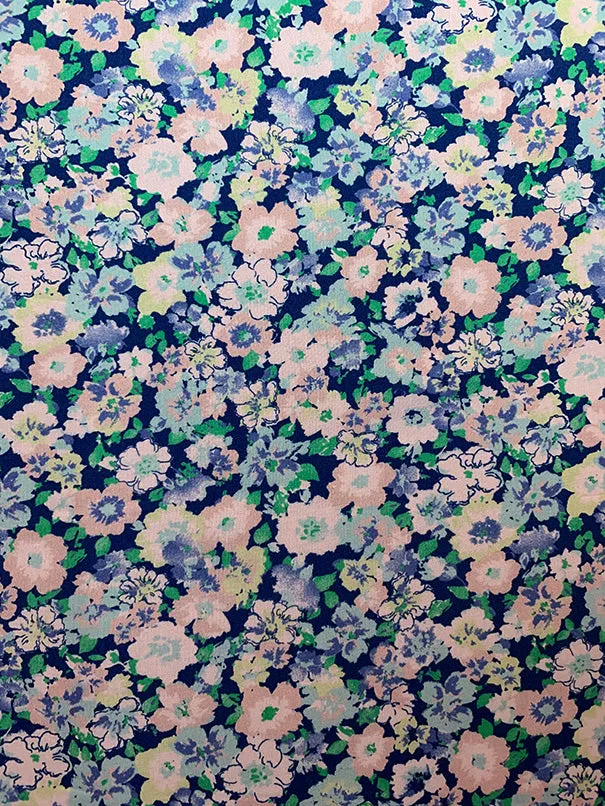 Green and Aqua Multi Floral Print Rayon Challis Fabric