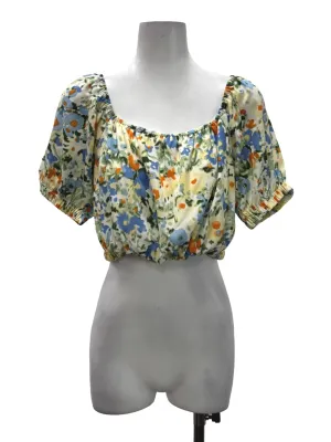 Green Floral Square Neck Cropped Blouse TCL