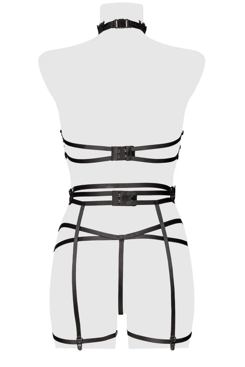 Grey Velvet Black Erotic Lingerie Set