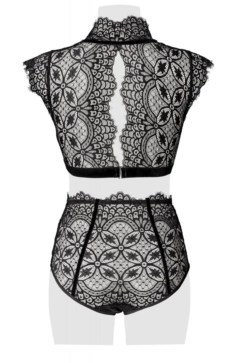 Grey Velvet Collared Lace Set