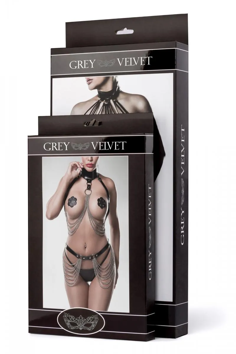 Grey Velvet Collared Lace Set
