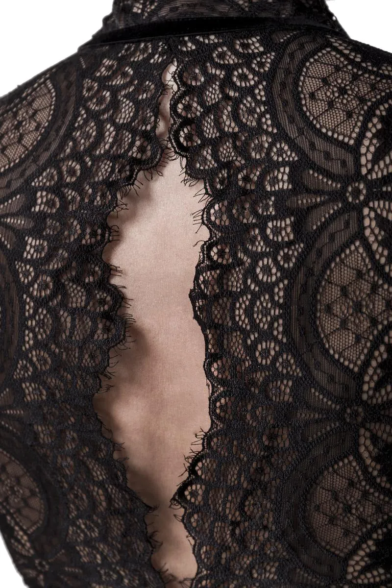 Grey Velvet Collared Lace Set