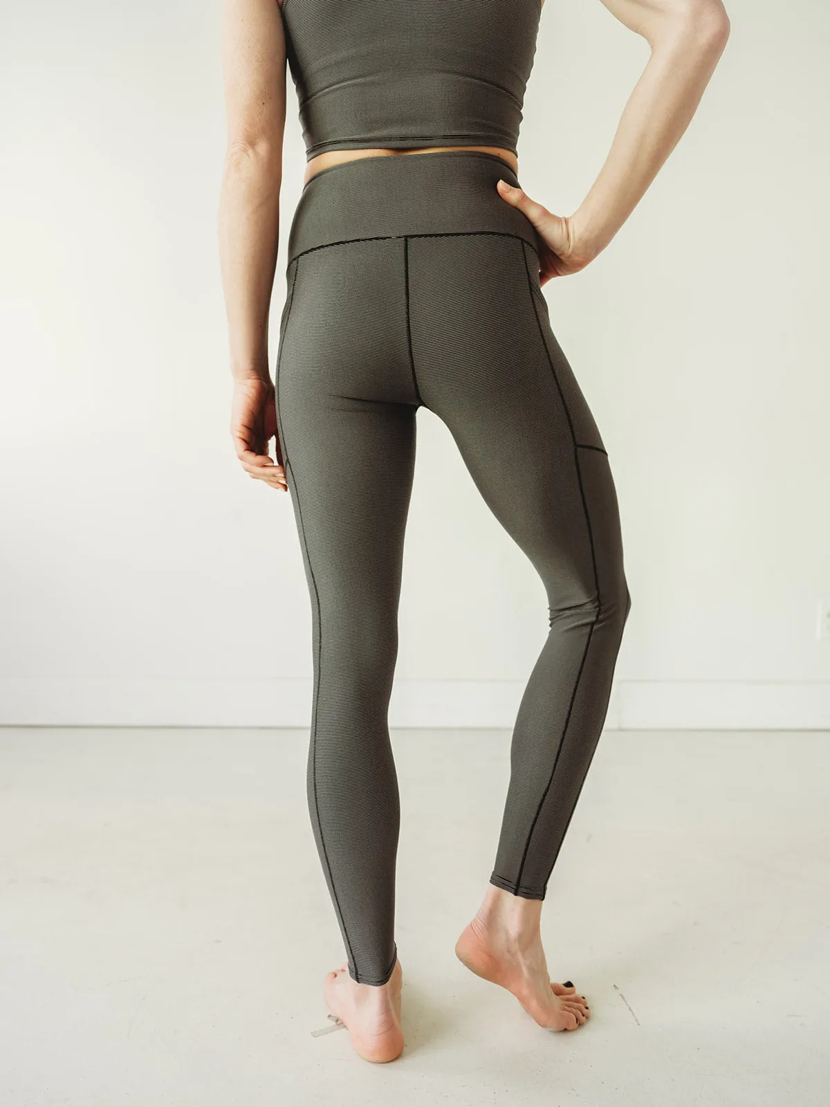 Grey Wander Pocket Yoga Pants in Microstripe *FINAL SALE*