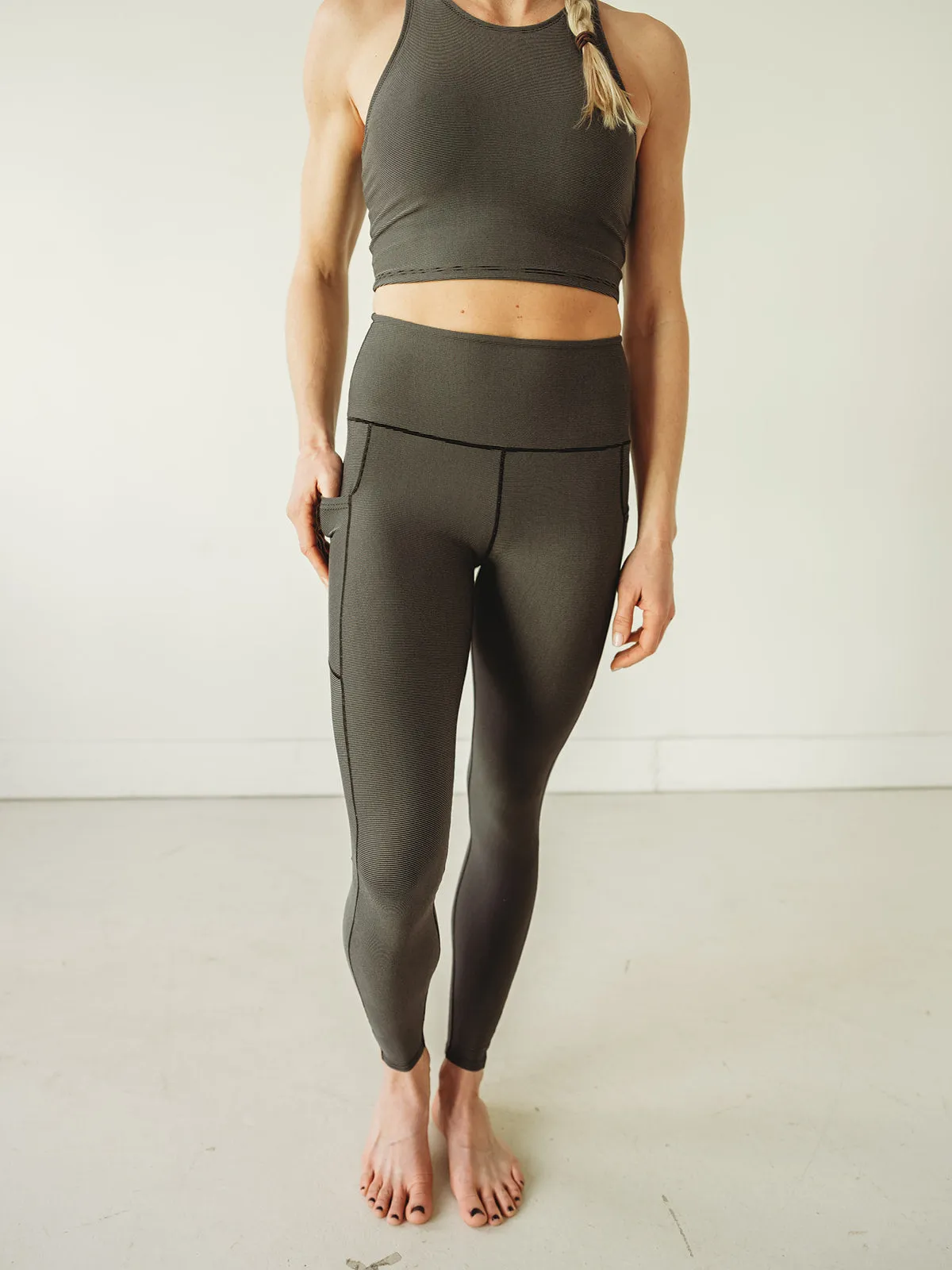 Grey Wander Pocket Yoga Pants in Microstripe *FINAL SALE*