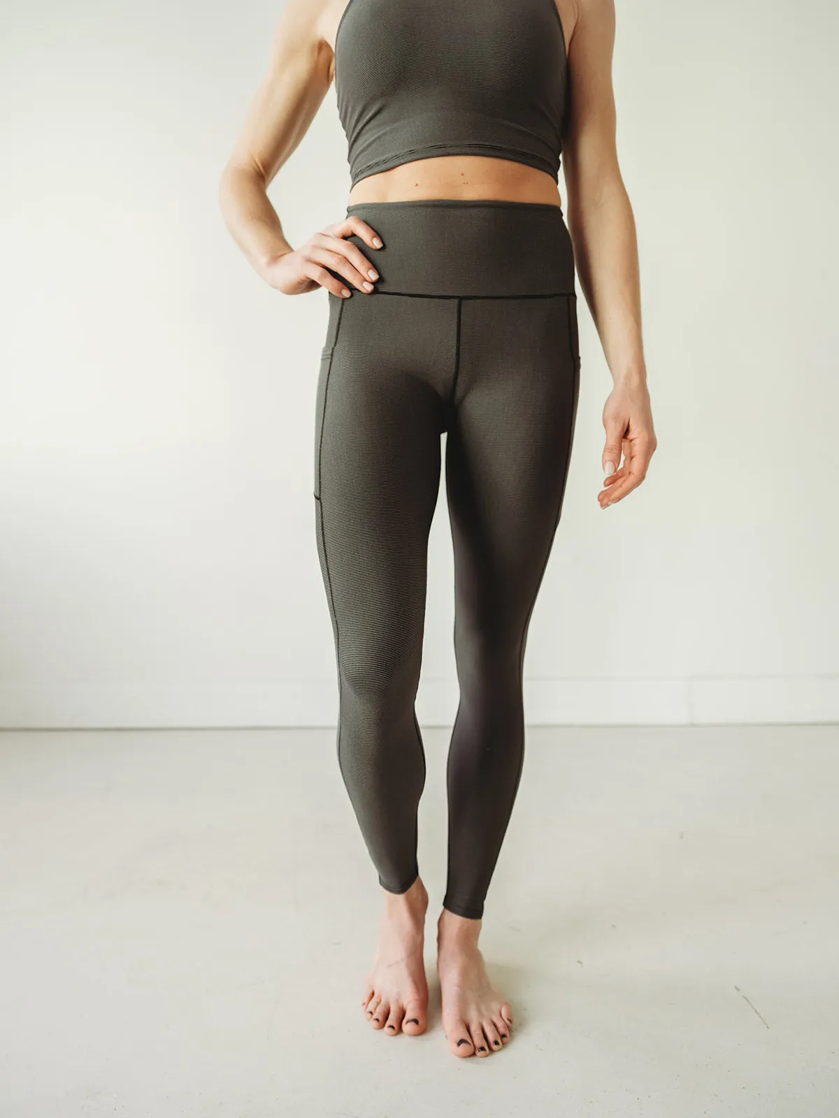 Grey Wander Pocket Yoga Pants in Microstripe *FINAL SALE*