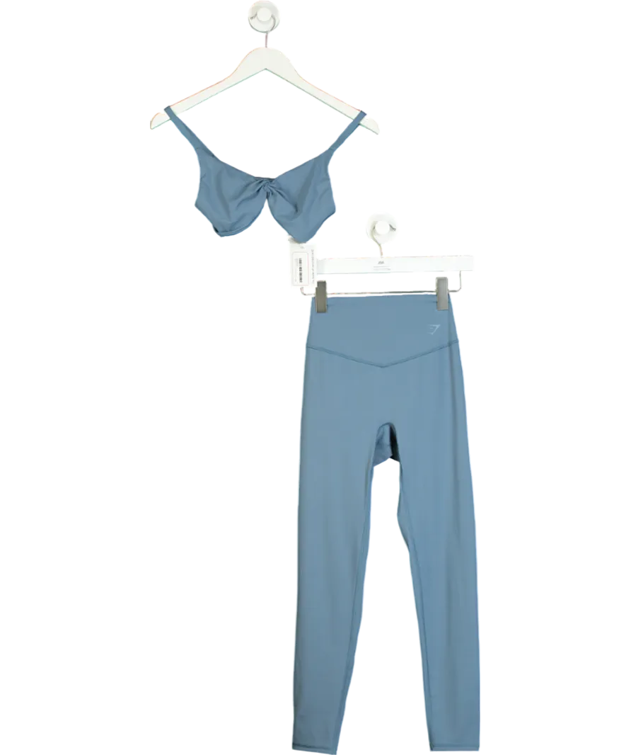 gymshark Blue Elevate Twist-front Stretch-woven Bralette & Legging Set UK S