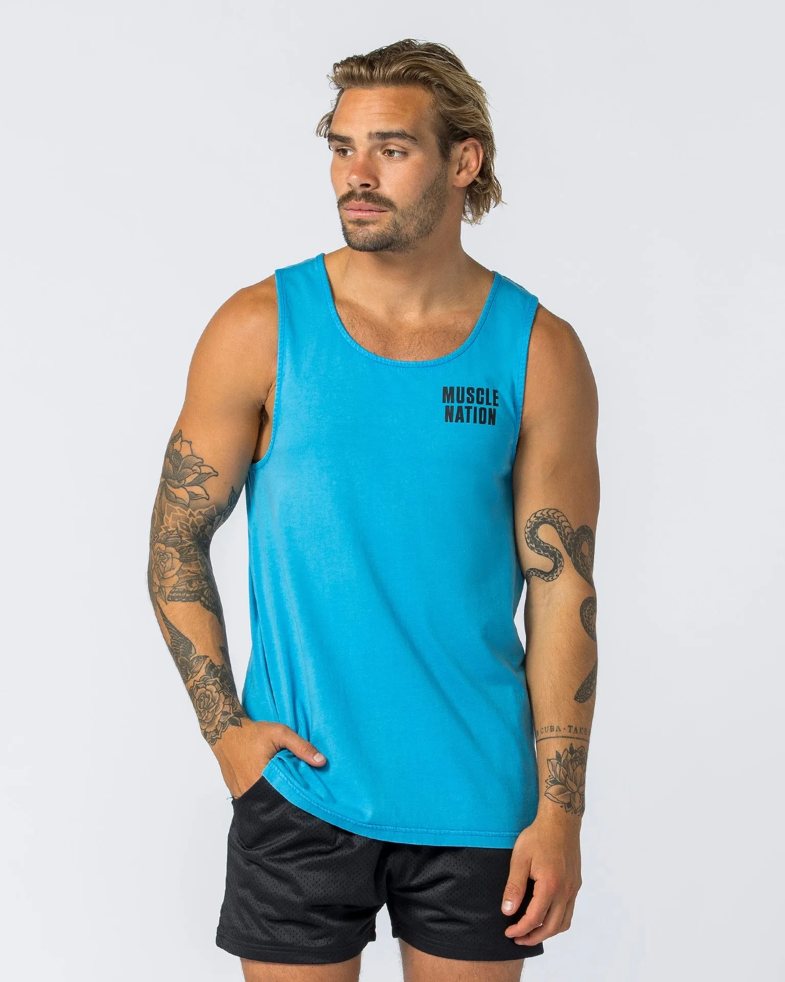 H Back Tank - Washed Adriatic Blue