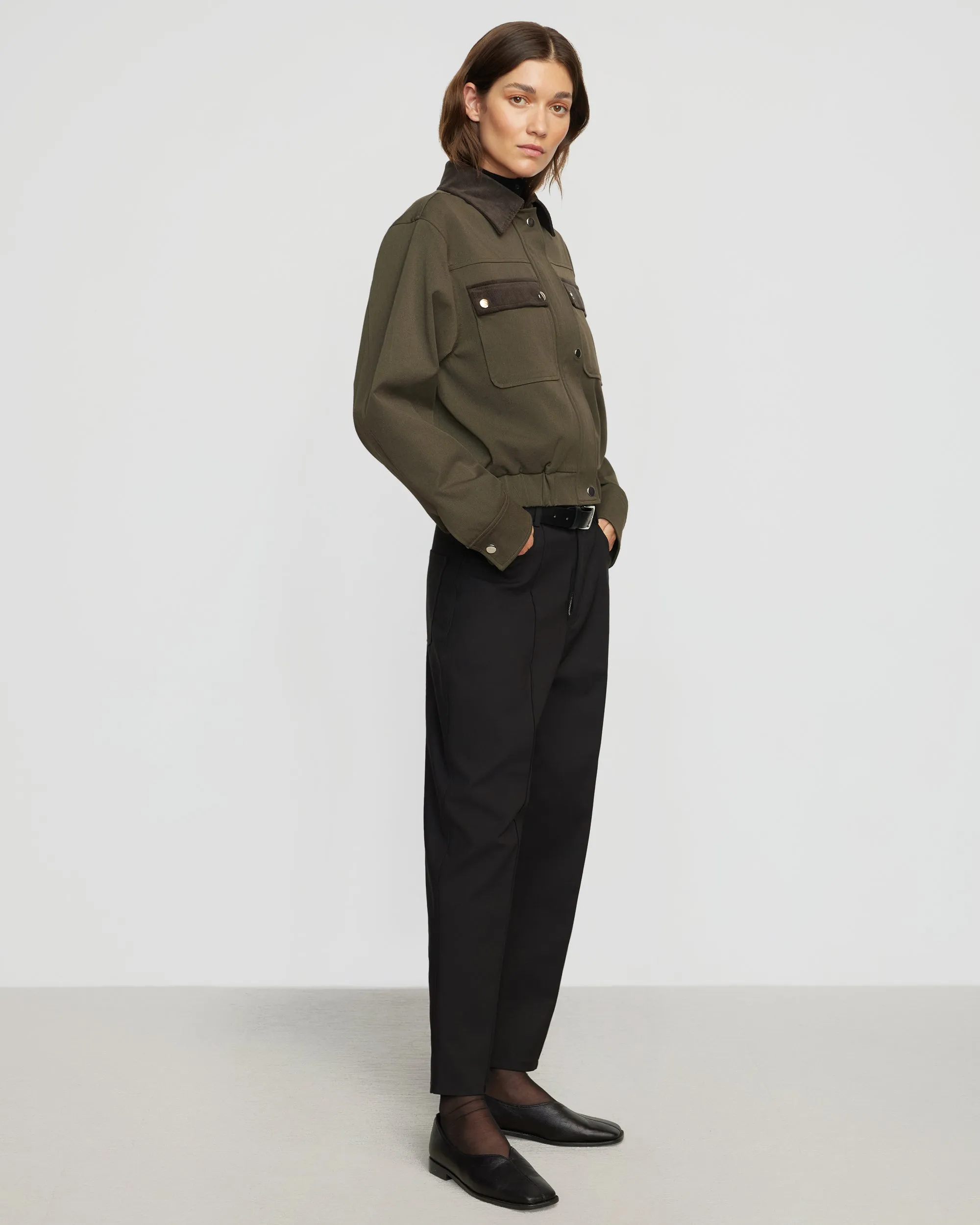 Haddon Contrast-Collar Corduroy Bomber Jacket