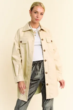 Hazel Blues® |  Davi & Dani Faux Leather Button Up Jacket with Chest Pockets