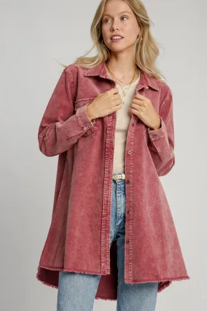 Hazel Blues® |  Umgee Raw Hem Button Down Denim Jacket with Chest Pockets