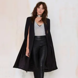 HDY Haoduoyi 2018 Women Casual Open Front Windbreaker Cloak Split Lightweight Trench Coat Longline Cape Party Fasion Blazer