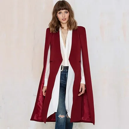 HDY Haoduoyi 2018 Women Casual Open Front Windbreaker Cloak Split Lightweight Trench Coat Longline Cape Party Fasion Blazer