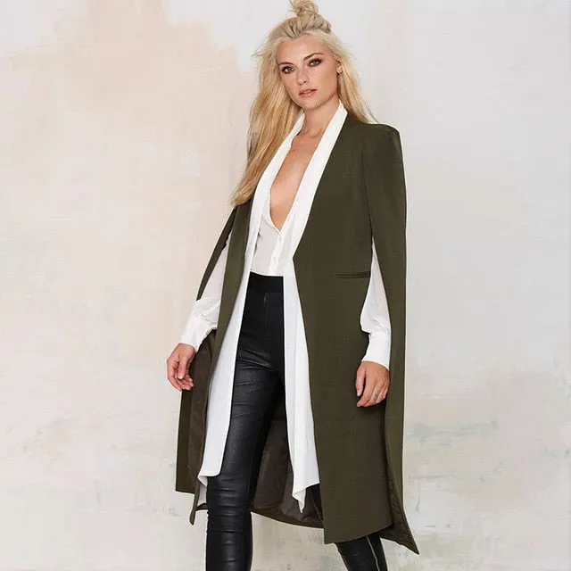 HDY Haoduoyi 2018 Women Casual Open Front Windbreaker Cloak Split Lightweight Trench Coat Longline Cape Party Fasion Blazer