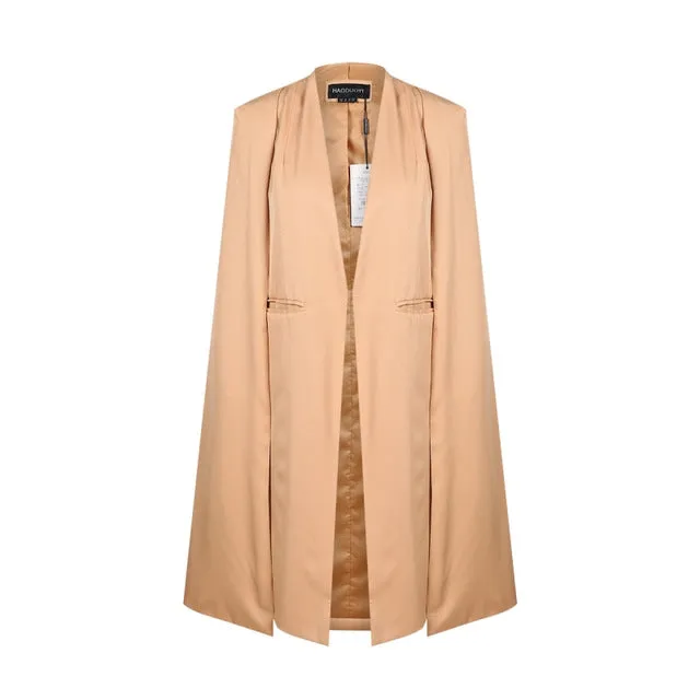 HDY Haoduoyi 2018 Women Casual Open Front Windbreaker Cloak Split Lightweight Trench Coat Longline Cape Party Fasion Blazer