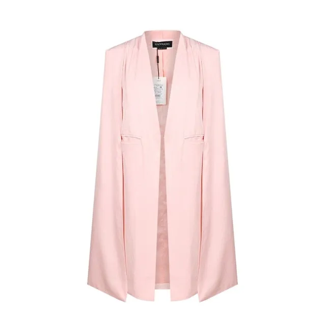 HDY Haoduoyi 2018 Women Casual Open Front Windbreaker Cloak Split Lightweight Trench Coat Longline Cape Party Fasion Blazer