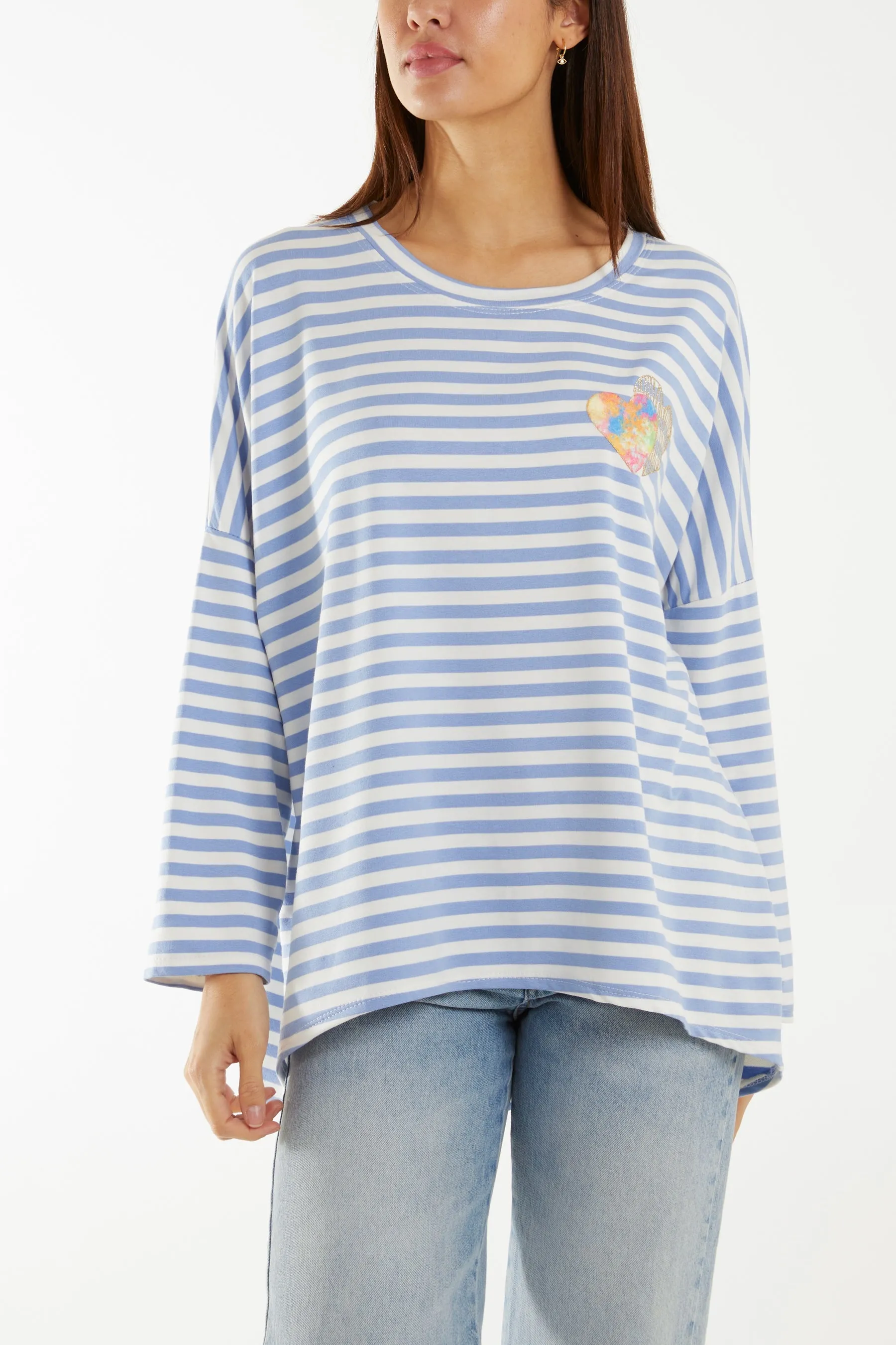 Heart Detail Long Sleeve Stripe Top