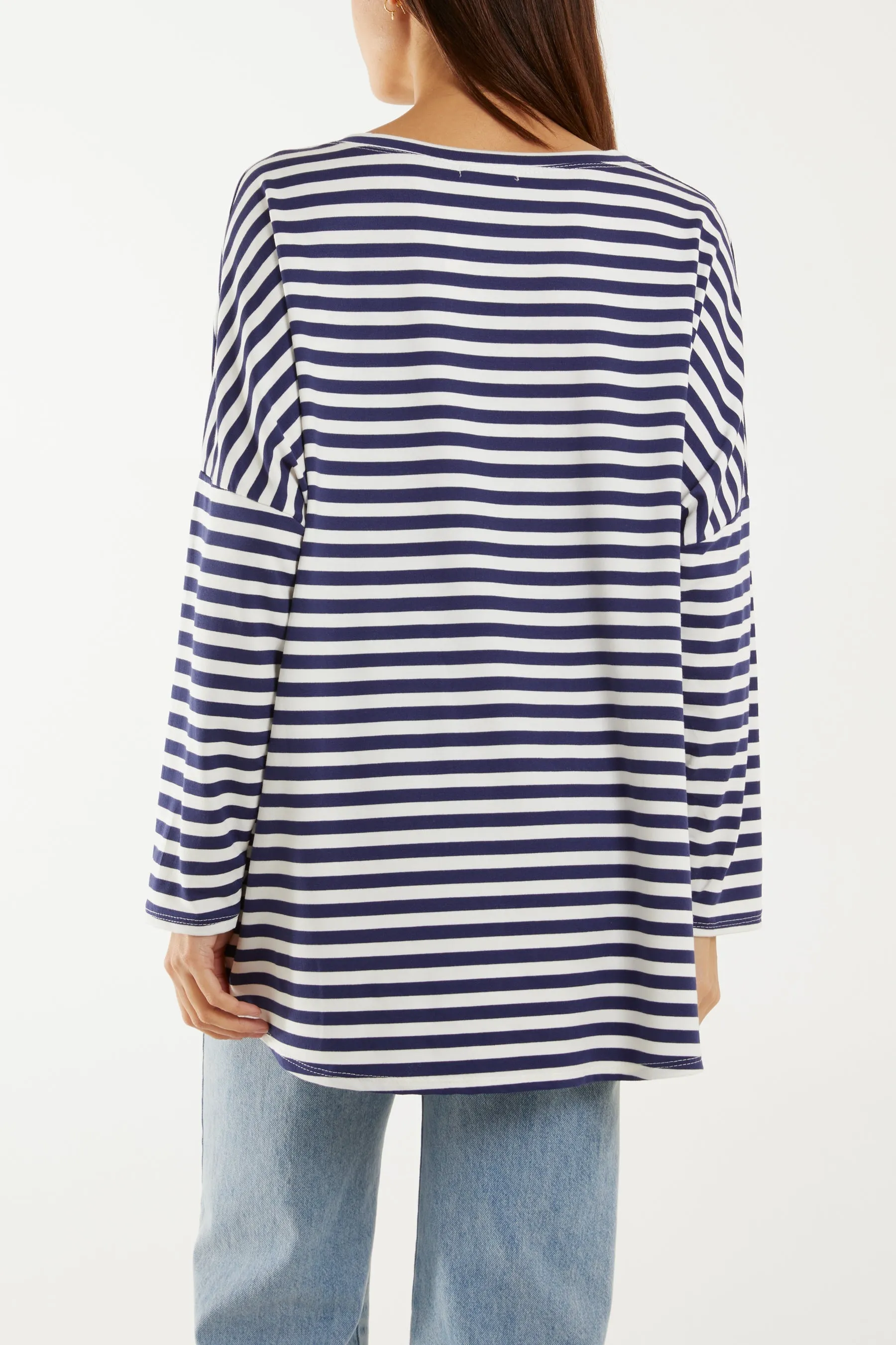 Heart Detail Long Sleeve Stripe Top