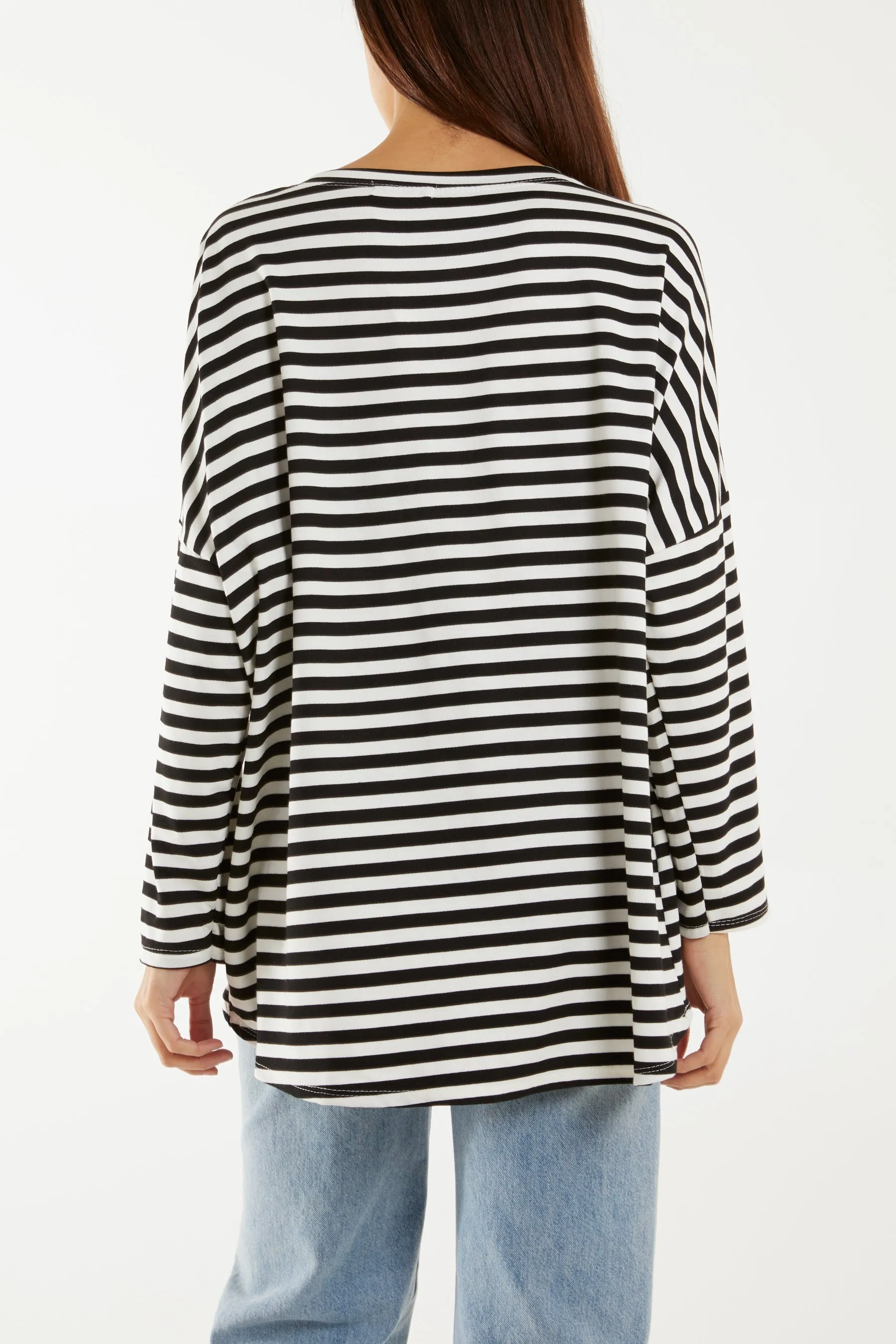 Heart Detail Long Sleeve Stripe Top