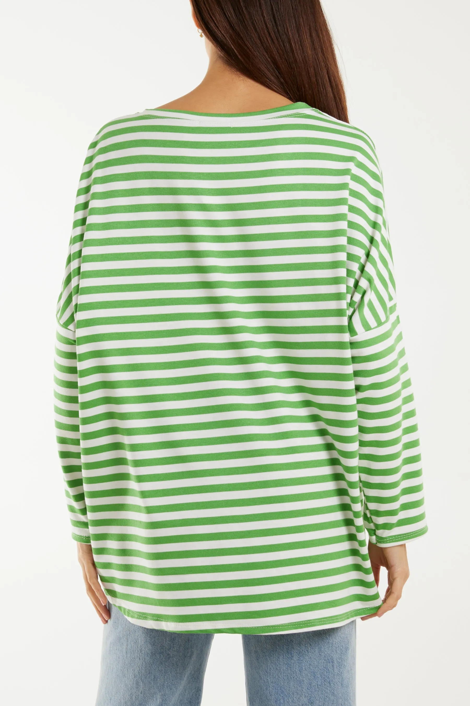 Heart Detail Long Sleeve Stripe Top