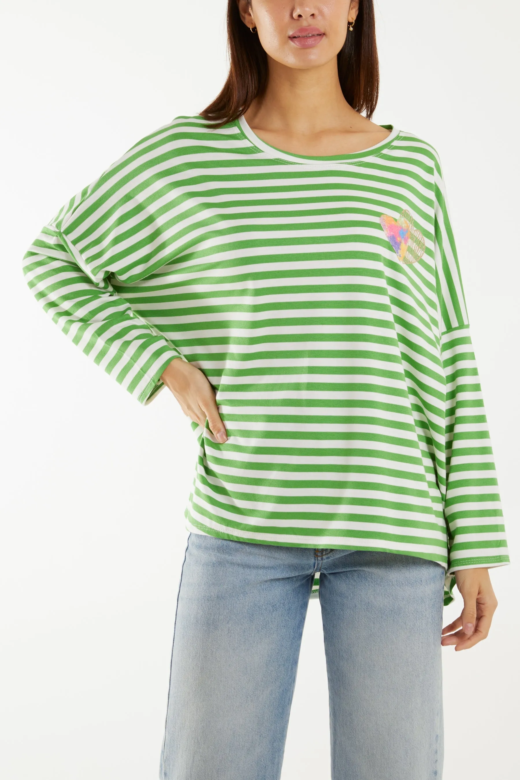 Heart Detail Long Sleeve Stripe Top