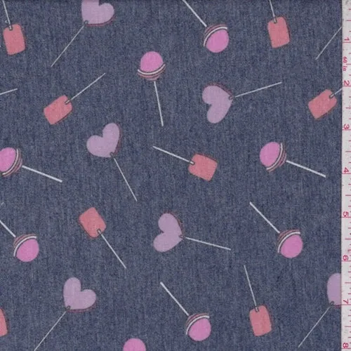 Heather Navy Lollipop Double Brushed French Terry Knit Fabric