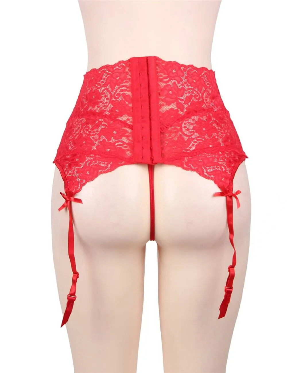 High Waisted Floral Lace Suspender Belt - Cinching