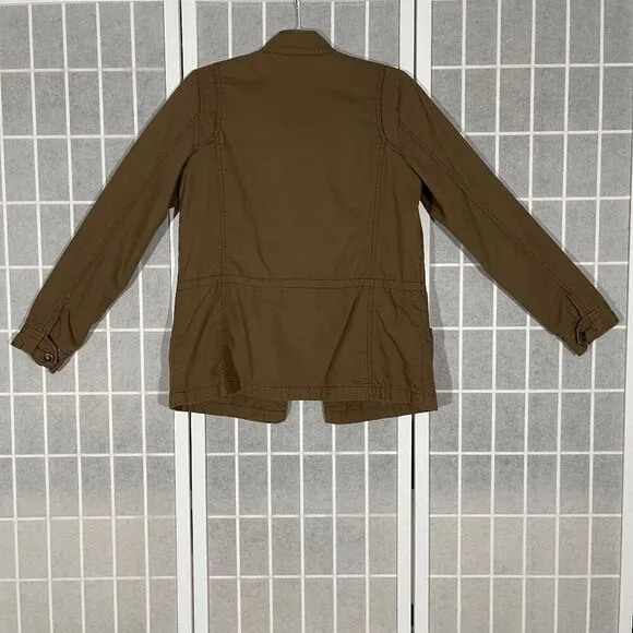 Hinge Women's Cotton Utility Jacket Medium Weight Army Brown Size S Minimalist