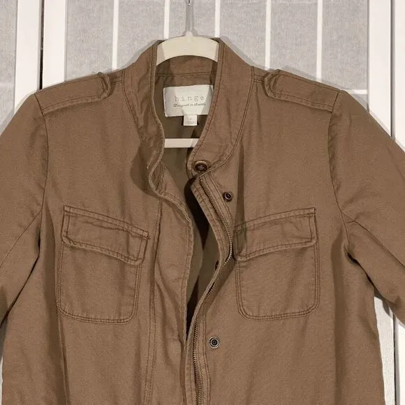 Hinge Women's Cotton Utility Jacket Medium Weight Army Brown Size S Minimalist