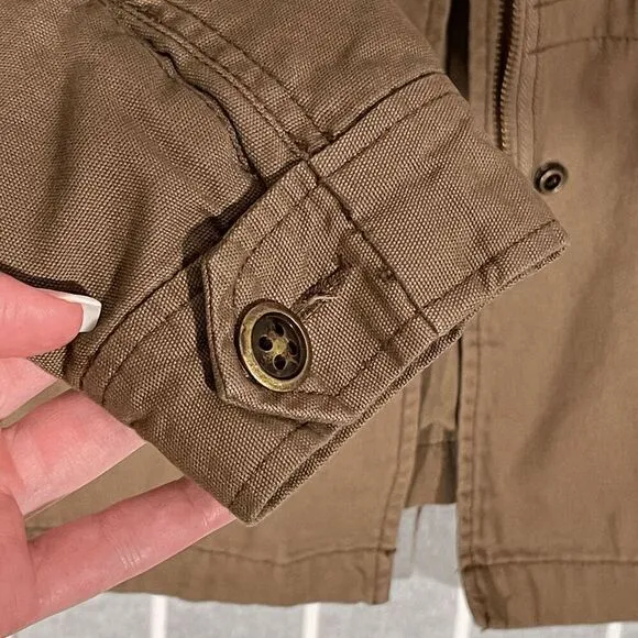 Hinge Women's Cotton Utility Jacket Medium Weight Army Brown Size S Minimalist