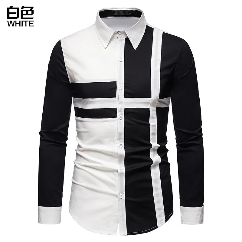 Hollow Men's Stitching Long-sleeved Western Denim Shirt
