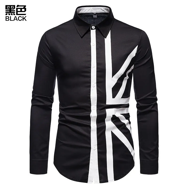 Hollow Men's Stitching Long-sleeved Western Denim Shirt