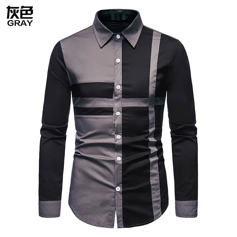 Hollow Men's Stitching Long-sleeved Western Denim Shirt
