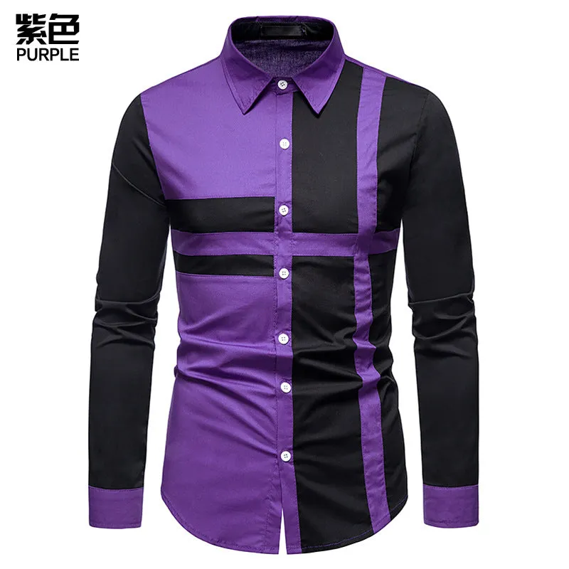 Hollow Men's Stitching Long-sleeved Western Denim Shirt