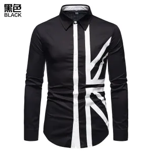 Hollow Men's Stitching Long-sleeved Western Denim Shirt