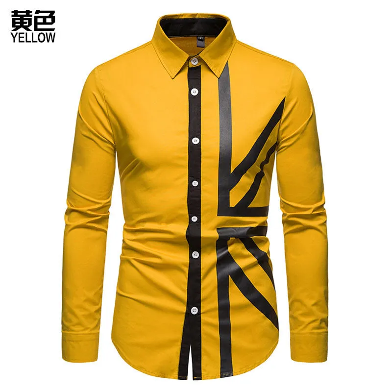 Hollow Men's Stitching Long-sleeved Western Denim Shirt