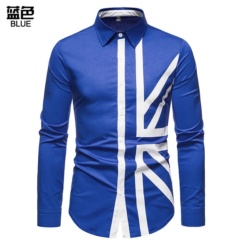 Hollow Men's Stitching Long-sleeved Western Denim Shirt