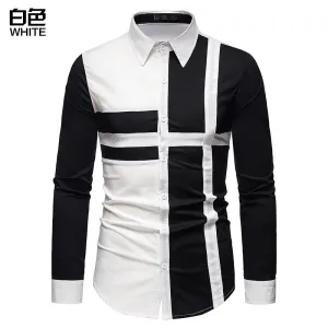 Hollow Men's Stitching Long-sleeved Western Denim Shirt