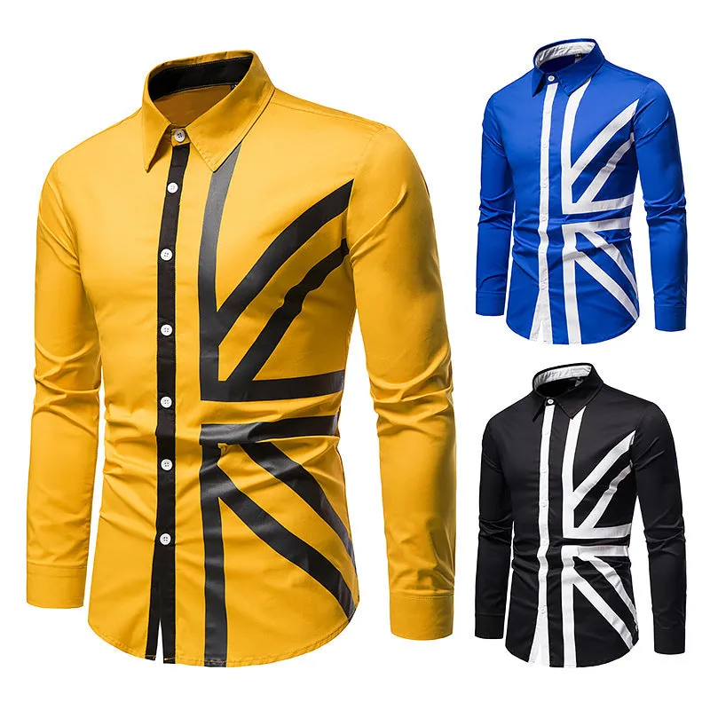 Hollow Men's Stitching Long-sleeved Western Denim Shirt