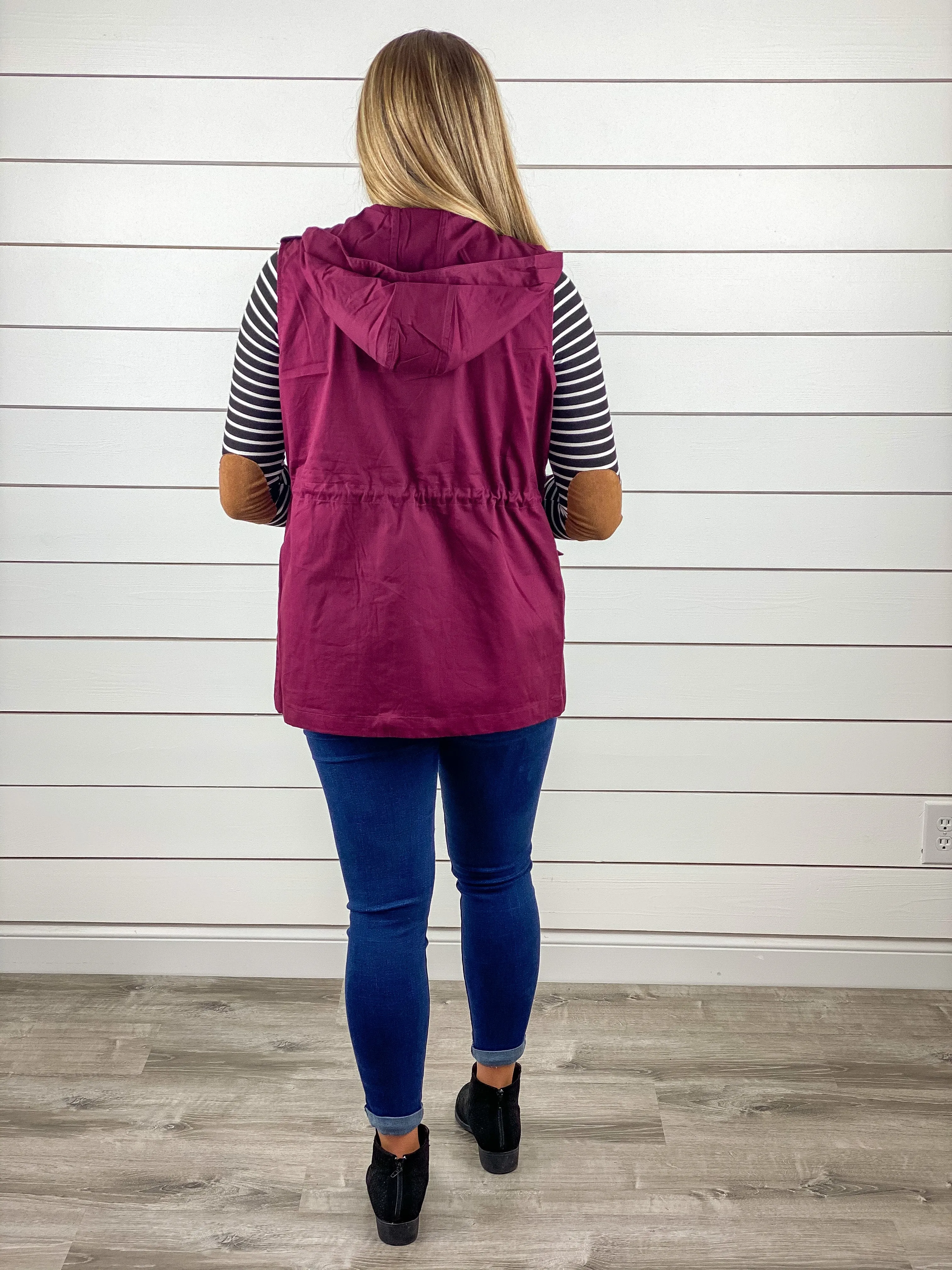 Hooded Utility Vest - Burgundy