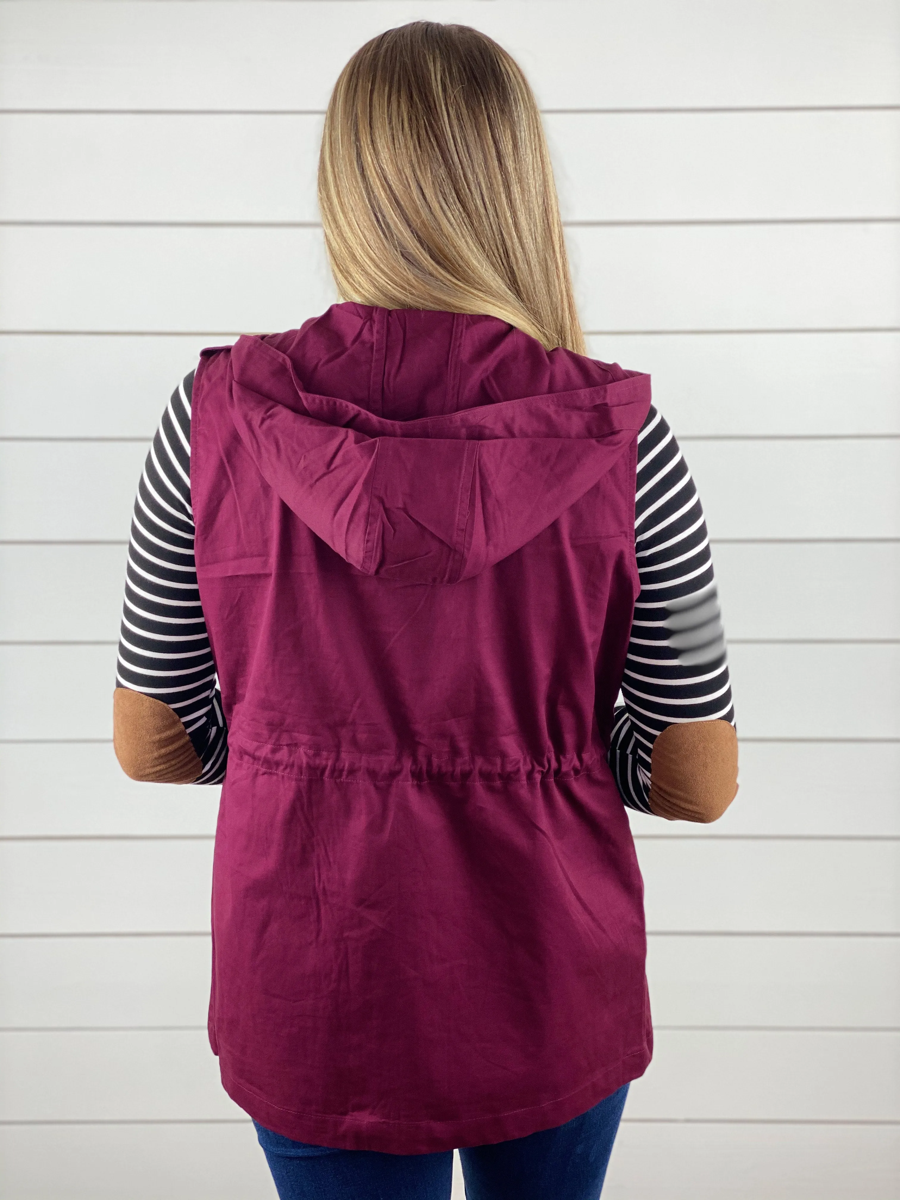 Hooded Utility Vest - Burgundy